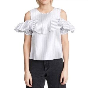 Club Monaco pinstripe ruffled cold shoulder blouse size S excellent condition